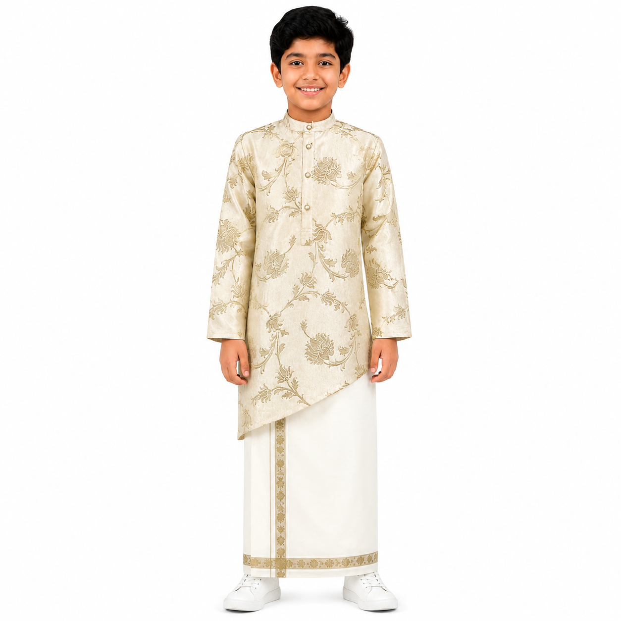 Ivory Bloom Asymmetric Kurta - KinderMox
